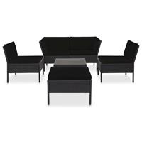 vidaXL 6-delige Loungeset met kussens poly rattan zwart