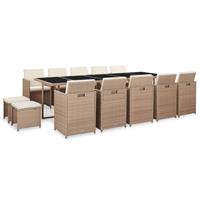 vidaXL 15-delige Tuinset met kussens poly rattan beige