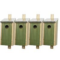 Decoris Set van 4 houten vogelhuisjes/nestkastjes donkergroen 26 cm Groen