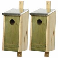 Decoris Set van 2 houten vogelhuisjes/nestkastjes lichtgroen 26 cm Groen