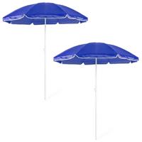 2x Blauwe strand parasols van nylon 150 cm Blauw