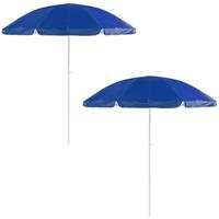 2x Blauwe strand parasols van nylon 200 cm Blauw