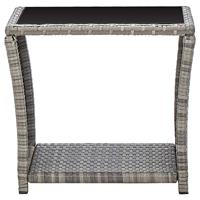 vidaXL Salontafel 45x45x40 cm poly rattan en glas grijs