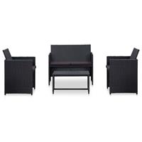 vidaXL 4-tlg. Garten-Lounge-Set mit Auflagen Poly Rattan  Schwarz