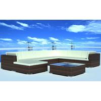 vidaXL 8-delige Loungeset met kussens poly rattan bruin