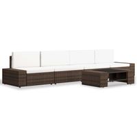 vidaXL 5-delige Loungeset poly rattan bruin