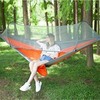 Draagbare outdoor camping volautomatische nylon parachutehangmat met klamboes, afmeting: 290 x 140 cm (zilvergrijs + oranje)