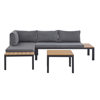 beliani Gartenmöbelset schwarz/hellbraun Sofa mit Kaffeetisch Polsterbezug grau Pienza - Schwarz