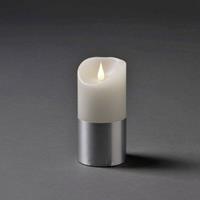 KONSTSMIDE LED Echtwachskerze, weiß, Banderole silber, 3D Flamme,  Ø 7,5 cm, Höhe: 15,5 cm, Timer