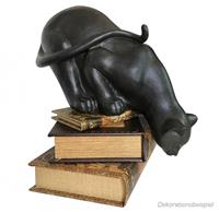 Zeitzone Figur Katze sitzend Dekofigur Katzen Skulptur lauernd Kunstguss schwarz-braun...