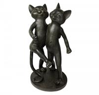 Zeitzone Figur Katzen-Paar Dekofigur 2 Katzen Skulptur Kunstguss schwarz-braun H 34cm