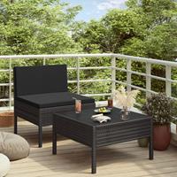 vidaXL 2-delige Loungeset met kussens poly rattan zwart