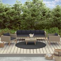 vidaXL 4-delige Loungeset met kussens poly rattan beige