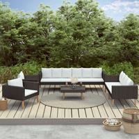 vidaXL 5-delige Loungeset met kussens poly rattan zwart