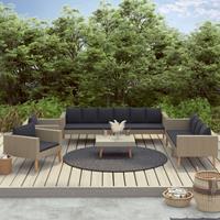 vidaXL 5-delige Loungeset met kussens poly rattan beige