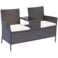 Outsunny Polyrattan 2-Sitzer Gartensofa mit Tischchen 133x63x84 cm braun
