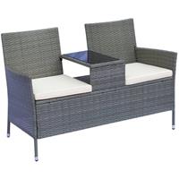 Outsunny Polyrattan 2-Sitzer Gartensofa mit Tischchen 133x63x84 cm grau