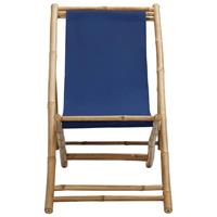 vidaXL Ligstoel bamboe en canvas marineblauw