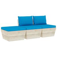 vidaXL 3-tlg. Garten-Sofagarnitur aus Paletten mit Kissen Fichtenholz Blau