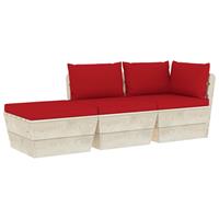 vidaXL 3-tlg. Garten-Sofagarnitur aus Paletten mit Kissen Fichtenholz Rot