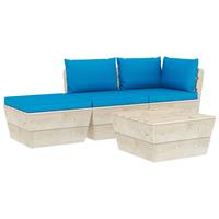 vidaXL 4-tlg. Garten-Sofagarnitur aus Paletten mit Kissen Fichtenholz Blau