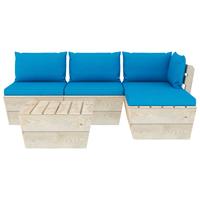 vidaXL 5-tlg. Garten-Sofagarnitur aus Paletten mit Kissen Fichtenholz Blau