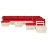 vidaXL 12-tlg. Garten-Sofagarnitur aus Paletten mit Kissen Fichtenholz Rot