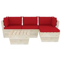 vidaXL 5-tlg. Garten-Sofagarnitur aus Paletten mit Kissen Fichtenholz Rot