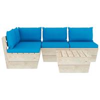 vidaXL 5-tlg. Garten-Sofagarnitur aus Paletten mit Kissen Fichtenholz Blau
