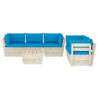 vidaXL 6-tlg. Garten-Sofagarnitur aus Paletten mit Kissen Fichtenholz Blau