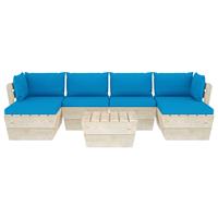 vidaXL 7-tlg. Garten-Sofagarnitur aus Paletten mit Kissen Fichtenholz Blau