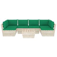 vidaXL 7-tlg. Garten-Sofagarnitur aus Paletten mit Kissen Fichtenholz Grün