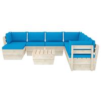 vidaXL 9-tlg. Garten-Sofagarnitur aus Paletten mit Kissen Fichtenholz Blau