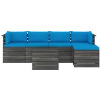 vidaXL 6-tlg. Garten-Sofagarnitur aus Paletten mit Kissen Kiefernholz Blau
