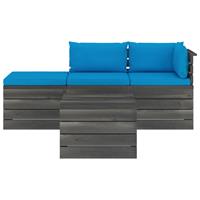 vidaXL 4-tlg. Garten-Sofagarnitur aus Paletten mit Kissen Kiefernholz Blau