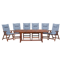 beliani Gartenmöbel Set Dunkelbraun Akazienholz 6-Sitzer Auflagen Blau ausziehbarer rechteckiger Tisch Rustikal Landhaus Stil Outdoor - Blau
