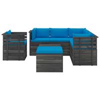 vidaXL 8-tlg. Garten-Sofagarnitur aus Paletten mit Kissen Kiefernholz Blau