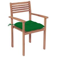 vidaXL Tuinstoelen 4 st met groene kussens massief teakhout