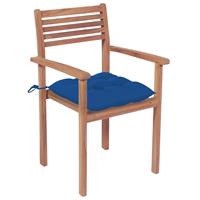 vidaXL Tuinstoelen 4 st met blauwe kussens massief teakhout