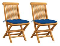 vidaxl Gartenstühle mit Blauen Kissen 2 Stk. Massivholz Teak