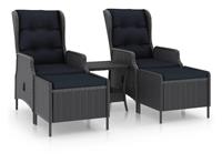 vidaXL 3-delige Loungeset met kussens poly rattan donkergrijs