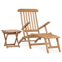 VidaXL Garten-Liegestuhl mit Fußstütze und Tisch Massivholz Teak Braun