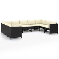 vidaXL 9-delige Loungeset met kussens poly rattan zwart