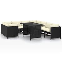 vidaXL 9-delige Loungeset met kussens poly rattan zwart