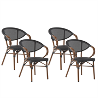 beliani Elegante Gartenstühle 4er Set schwarz / dunkler Holzfarbton Aluminium Caspri - Schwarz