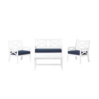 beliani Rustikales Gartenmöbelset Akazienholz weiß mit blauen Sitzkissen Baltic - Weiß