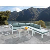 beliani Lounge Set Weiß Grün Kunstholz Aluminium 5-Sitzer inkl. Auflagen Mediterran Stil Terrasse Outdoor