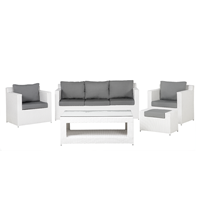 beliani Lounge 6er Set Weiß Rattanoptik Grauen Bezüge Mit Sitzkissen Dekorativ Elegant Modern - Weiß