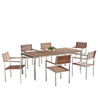 beliani Gartenmöbel Set Braun Teakholz Edelstahl 200 cm 6 Stühle Terrasse Outdoor Modern - Silber