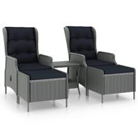 vidaXL 3-delige Loungeset met kussens poly rattan lichtgrijs